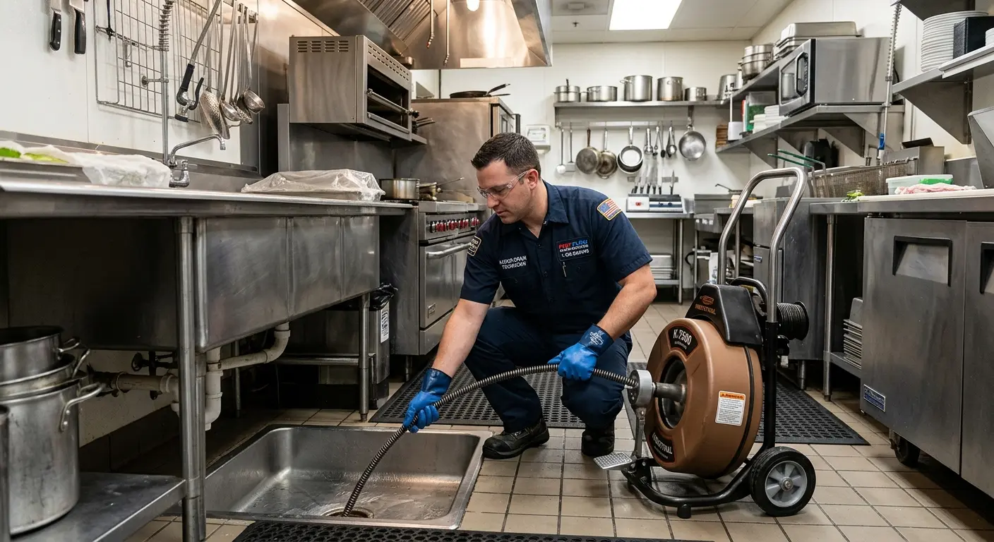 Commercial drain cleaning service in a restaurant kitchen in Prattville