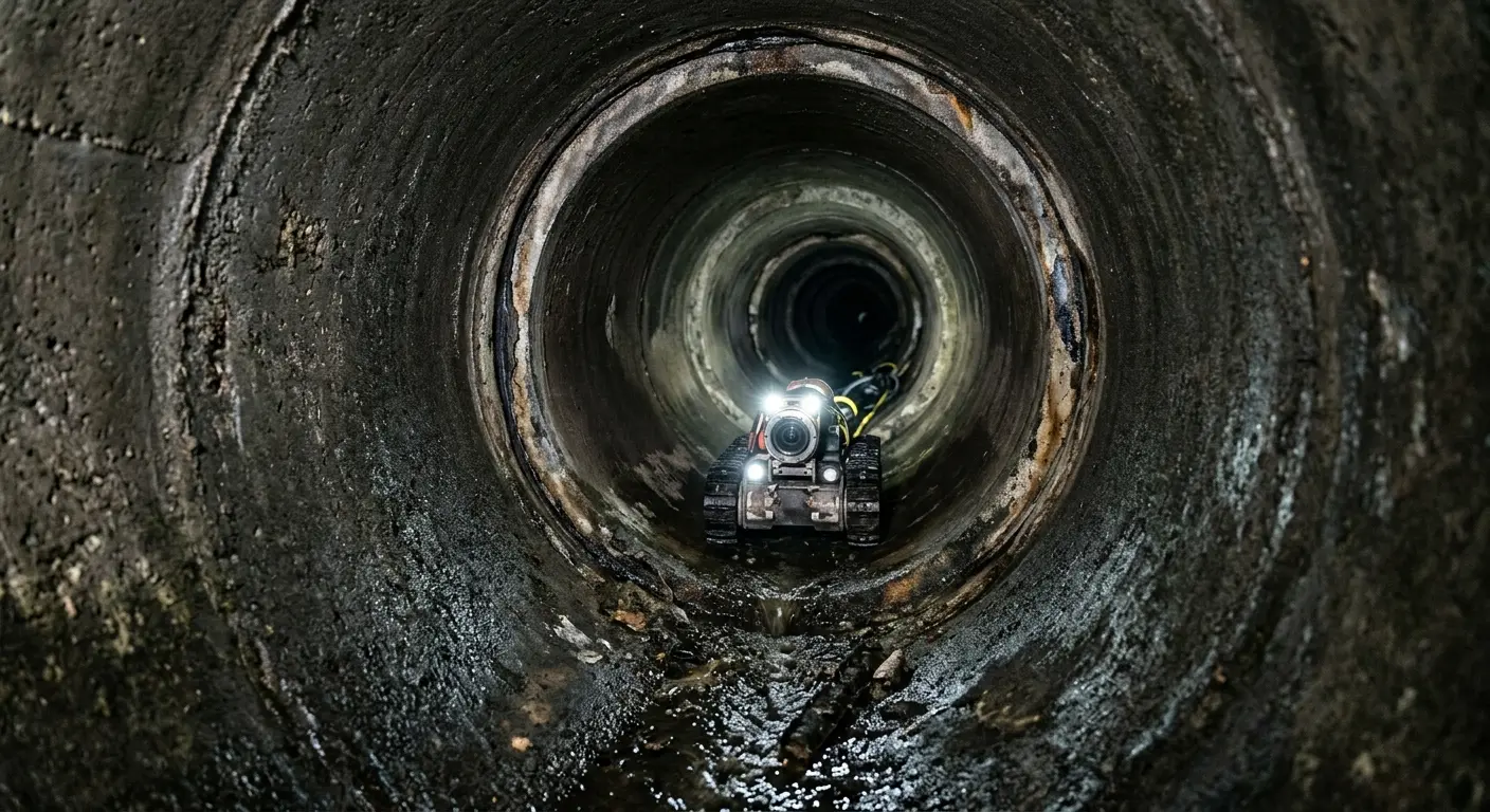 Robotic sewer camera inspecting pipe interior for Drain Snake Service in Prattville