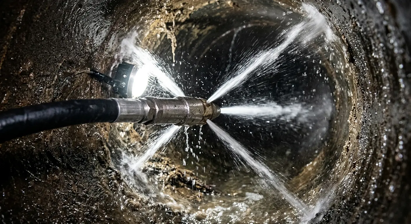 High-pressure hydro jetting nozzle cleaning sewer pipe for Sewer Cleanout in Prattville